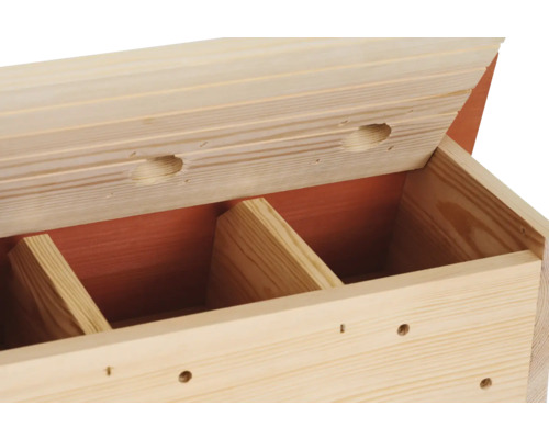 Holz Insektenhotel mit drei Fächern und aufklappbarem Deckel