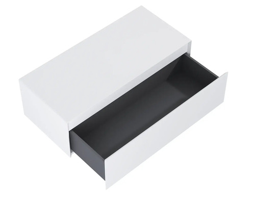 Weißer Waschtischunterschrank mit offener Schublade