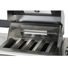 Edelstahl Grill mit Grillrost und Flammschutzblechen.