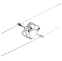 Silberfarbene Seilleuchte mit einem Lichtpunkt.