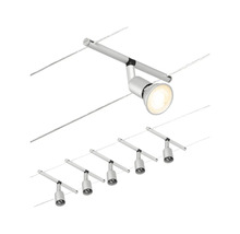 Sechs silberfarbene Seilsystemleuchten für Innenräume