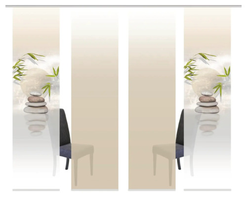 Schiebegardine mit Zen-Motiv und Steinturm für Fensterdekoration