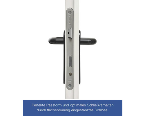 Türbeschlag mit schwarzem Türgriff und Schloss