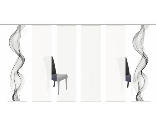 Schiebegardine mit Wellenmuster und Stuhl