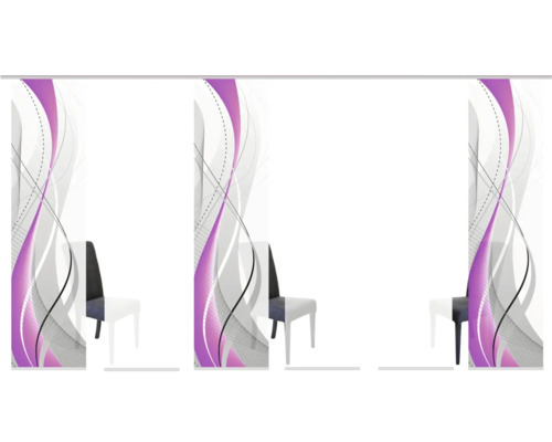 Schiebegardine mit abstraktem Design und Stuhl