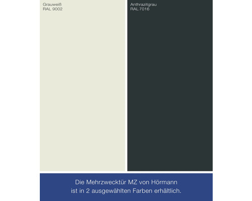 Farbauswahl für Hörmann Mehrzwecktür MZ: Grauweiß RAL 9002 und Anthrazitgrau RAL 7016