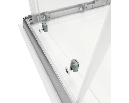 Detailansicht einer Duschkabine mit Rollenmechanismus