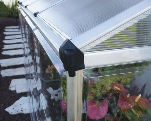 Detailansicht eines Gewächshauses mit Pflanzen