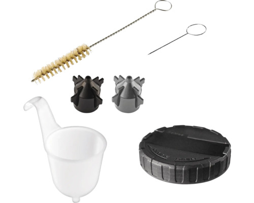 Zubehörset für Farbspritzpistole mit Reinigungsbürste, Reinigungsnadel, Düsen und Deckel