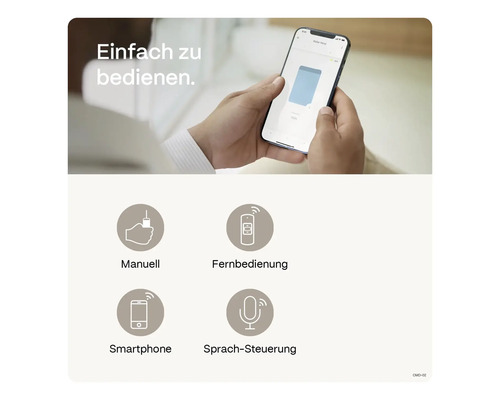 Produktmerkmale: Steuerung per App, Fernbedienung, Sprachsteuerung oder manuell