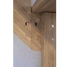 Pertura Wangentreppe Atanas Eiche ohne Setzstufen Seitenwange unbehandelt Eiche 1/4-gewendelt unten rechts 80 cm 13 Stufen / 14 Steigungen Stabgeländer