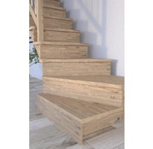 Pertura Wangentreppe Atanas Eiche mit Setzstufen Seitenwange unbehandelt Eiche 1/4-gewendelt unten links 80 cm 13 Stufen / 14 Steigungen Stabgeländer