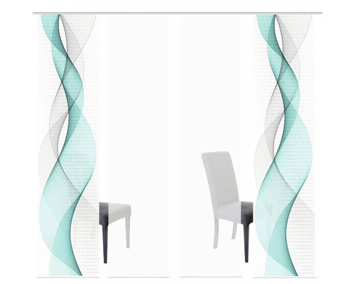 Schiebegardinen mit Wellenmuster und Stuhl im Raum