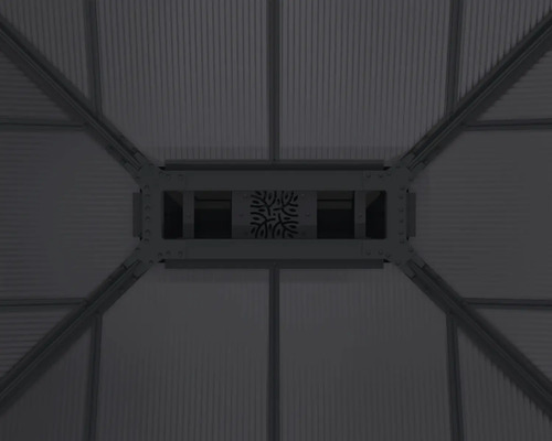 Ansicht der Innenkonstruktion eines Gewächshauses mit Belüftung