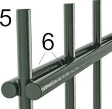 Detailansicht eines Metallzauns mit den Nummern 5 und 6
