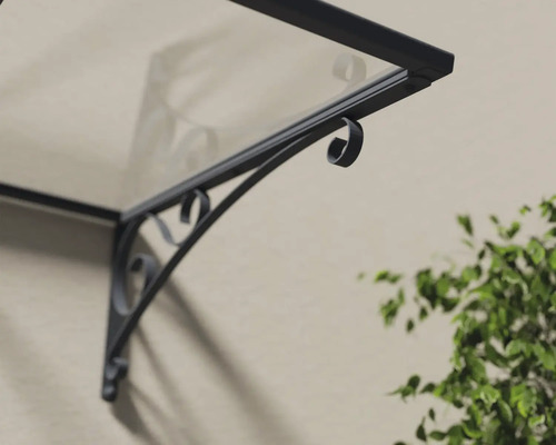 Vordach mit Stahlträgern und transparenter Abdeckung