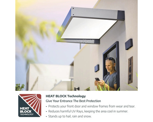 Vordach mit Heat Block Technologie zum Schutz vor Witterungseinflüssen