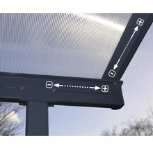 Detailansicht einer Terrassenüberdachung mit Maßangaben