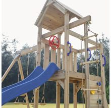 Spielturm aus Holz mit Rutsche, Schaukel und Kletterwand für den Garten