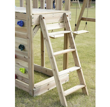 Holzspielturm mit Kletterwand und Leiter