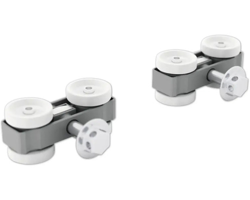 Zwei Schiebetürrollen aus Metall und Kunststoff