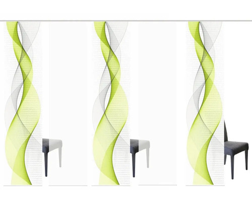 Schiebegardinen mit grünem und grauem Wellendesign