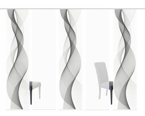 Schiebegardine mit Wellenmuster und Stuhl im Raum