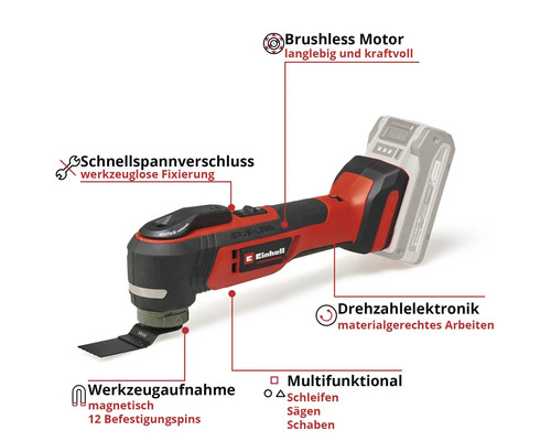 Einhell Multifunktionswerkzeug mit magnetischer Werkzeugaufnahme und Schnellspannverschluss