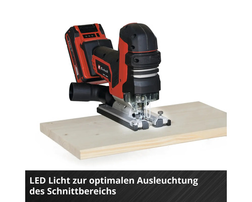 Einhell Akku-Stichsäge auf Holzbrett