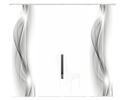 Schiebegardine mit abstraktem Muster und Beschwerungsstab