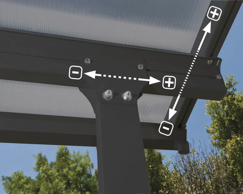 Detailansicht einer Terrassenüberdachung mit Maßangaben