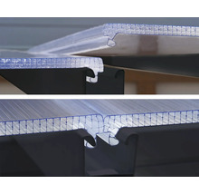 Detailaufnahme von Polycarbonatplatten, die miteinander verbunden sind