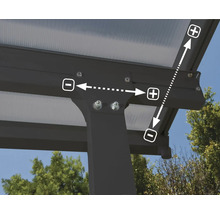 Detailansicht einer Terrassenüberdachung mit Maßangaben