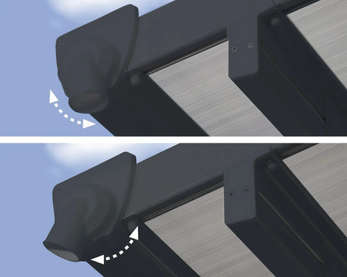 Detailansicht eines drehbaren Sonnenschutzes mit Markise