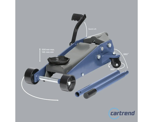 Rangierwagenheber mit einer maximalen Hubhöhe von 500 Millimeter und einer minimalen Hubhöhe von 145 Millimeter.