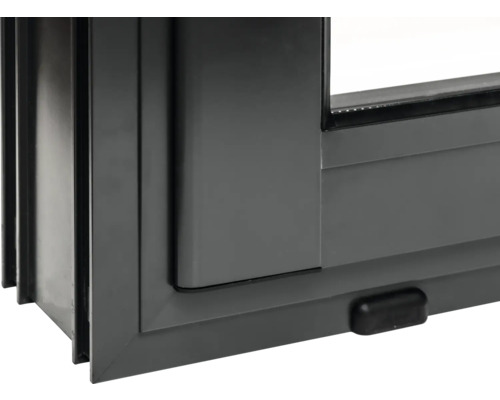 Detailansicht eines grauen Kunststofffensters.