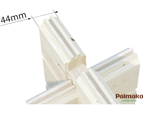 Detailaufnahme einer 44 Millimeter Blockbohlenwand