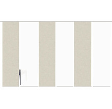 Schiebegardine mit beigen und weißen Stoffbahnen