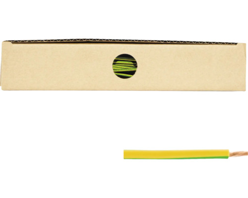 Kartonverpackung mit gelb-grünem Erdkabel