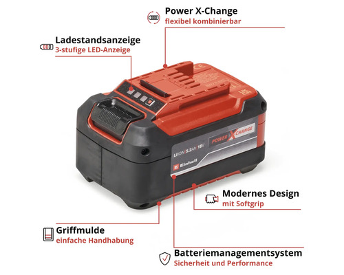 Einhell Power X-Change Akku mit Ladestandsanzeige