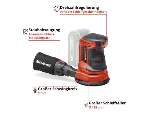 Einhell Akku Exzenterschleifer mit Staubabsaugung und variabler Schleifgeschwindigkeit
