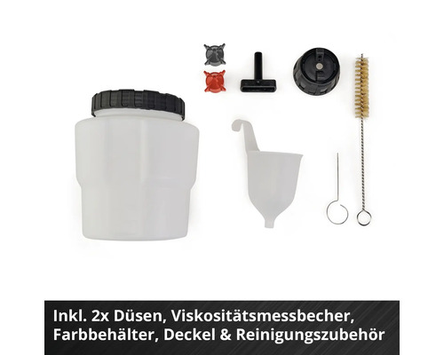 Farbsprühsystem Zubehör mit Düsen, Viskositätsmessbecher, Farbbehälter, Deckel und Reinigungszubehör