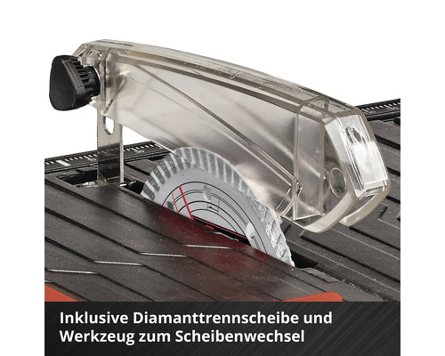 Fliesenschneider mit Diamanttrennscheibe und Werkzeug zum Scheibenwechsel