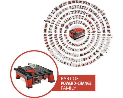Einhell Power X-Change Familie mit Fliesenschneider und Akku