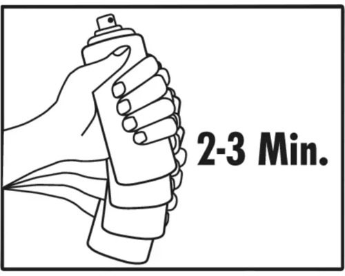 Eine Hand schüttelt eine Sprühdose für zwei bis drei Minuten.