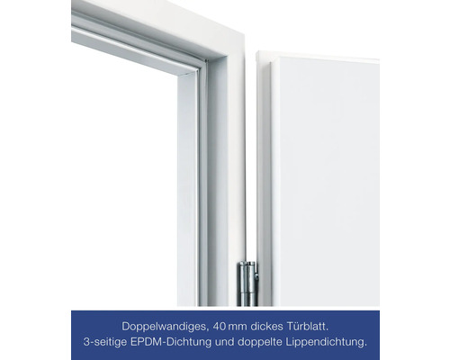 Detailansicht einer Innentür mit Rahmen, Türblatt und Dichtung