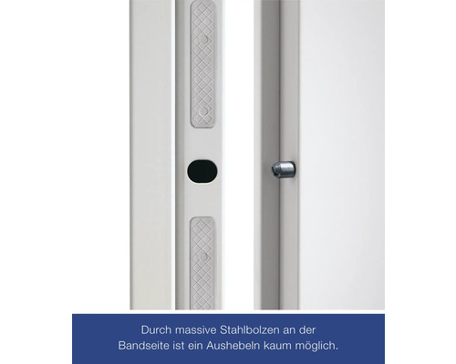 Detailansicht einer Tür mit Stahlbolzen zur Einbruchhemmung