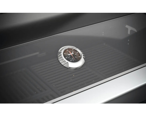 Detailansicht eines Grillthermometers in einem Grill