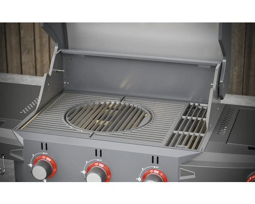 Geöffneter Gasgrill mit Grillrost