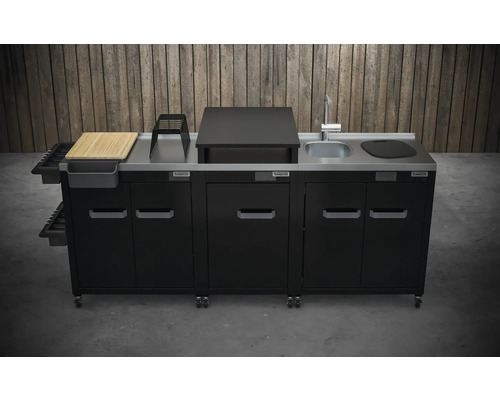 Modulare Außenküche mit Spüle, Schneidebrett und Stauraum